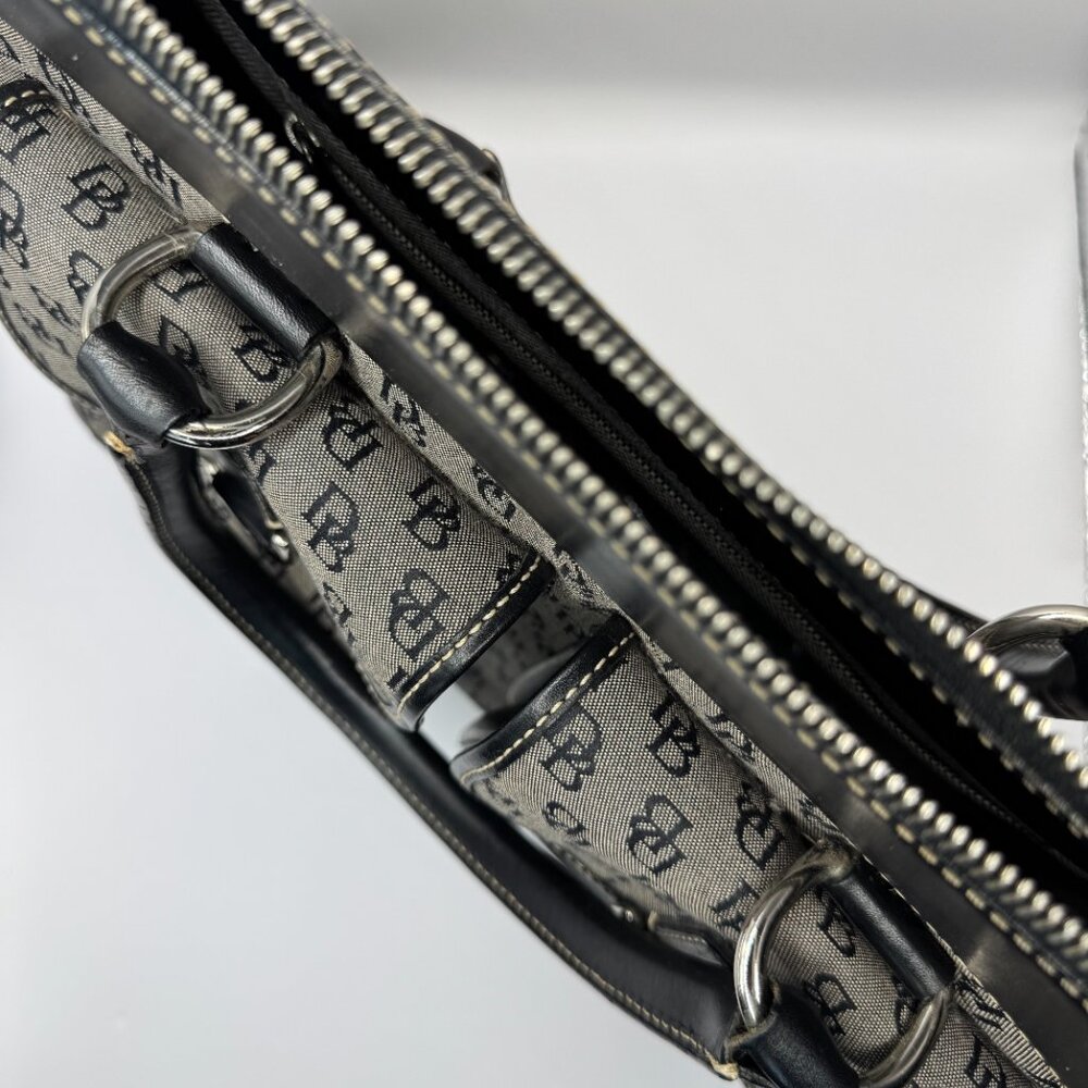 ! Vintage Dooney & Bourke Signature Logo Double Pocket Gray & Black Tote Bag ! - Picture 3 of 7